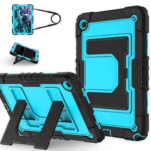 For Samsung Galaxy Tab S10 FE / S9 Big Holder Silicone Hydric PC Tablet Case with Shoulder Strap(Black Blue)