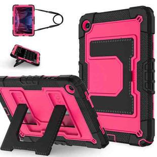 For Samsung Galaxy Tab S10 FE / S9 Big Holder Silicone Hydric PC Tablet Case with Shoulder Strap(Black Rose Red)