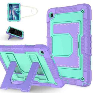 For Samsung Galaxy Tab S10 FE / S9 Big Holder Silicone Hydric PC Tablet Case with Shoulder Strap(Purple Mint)