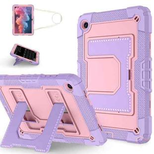 For Samsung Galaxy Tab S10 FE / S9 Big Holder Silicone Hydric PC Tablet Case with Shoulder Strap(Purple Rose Gold)