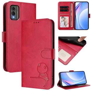 For Nokia C32 Litter Panda Embossing RFID Leather Phone Case with Lanyard(Rose Red)