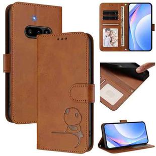 For Nothing Phone 3a Litter Panda Embossing RFID Leather Phone Case with Lanyard(Brown)