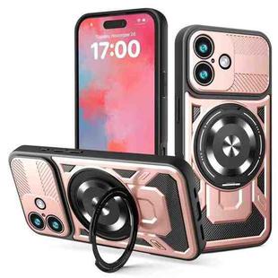 For iPhone 17 Armor Rotating Holder MagSafe Phone Case(Rose Gold)
