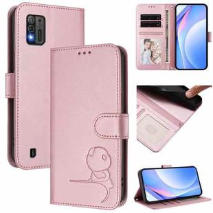For ZTE Blade A52 Lite Litter Panda Embossing RFID Leather Phone Case with Lanyard(Pink)