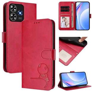 For ZTE Blade A73 4G Litter Panda Embossing RFID Leather Phone Case with Lanyard(Rose Red)