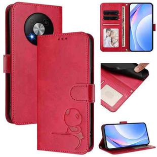 For ZTE Blade A73 5G Litter Panda Embossing RFID Leather Phone Case with Lanyard(Rose Red)