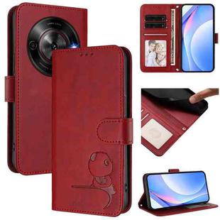 For ZTE Blade A75 5G / nubia Focus Litter Panda Embossing RFID Leather Phone Case with Lanyard(Wine Red)