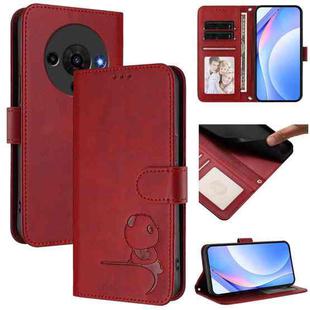 For ZTE Blade A76 5G Litter Panda Embossing RFID Leather Phone Case with Lanyard(Wine Red)
