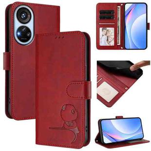 For ZTE Blade V40s Litter Panda Embossing RFID Leather Phone Case with Lanyard(Wine Red)