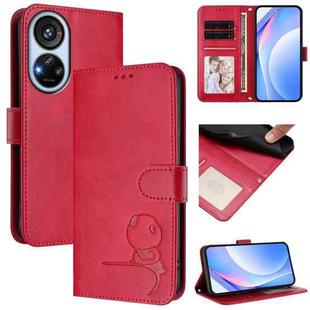 For ZTE Blade V40s Litter Panda Embossing RFID Leather Phone Case with Lanyard(Rose Red)