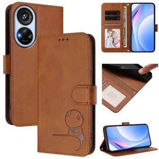 For ZTE Blade V40s Litter Panda Embossing RFID Leather Phone Case with Lanyard(Brown)