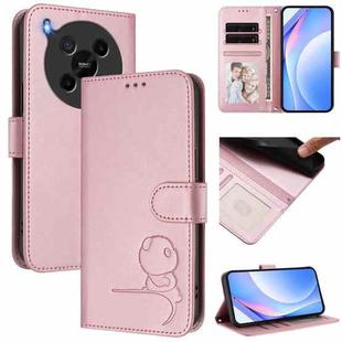 For ZTE Blade V70 Max Litter Panda Embossing RFID Leather Phone Case with Lanyard(Pink)