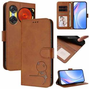 For ZTE nubia Music 2 Litter Panda Embossing RFID Leather Phone Case with Lanyard(Brown)
