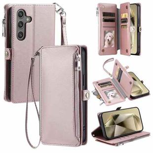 For Samsung Galaxy S25 FE 5G Leather Stitching Multi-card Slot Zipper Phone Case(Rose Gold)
