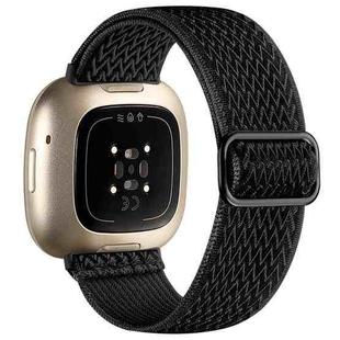 For Fitbit Versa 4 / 3 / Sense2 / 1 xDfind Wavy Nylon Braided Stretch Watch Band with Adjustment Buckle(Black)