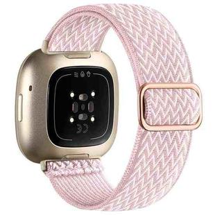 For Fitbit Versa 4 / 3 / Sense2 / 1 xDfind Wavy Nylon Braided Stretch Watch Band with Adjustment Buckle(Pink)