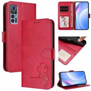 For TCL 30 4G / 30 5G / 30 Plus Litter Panda Embossing RFID Leather Phone Case with Lanyard(Rose Red)