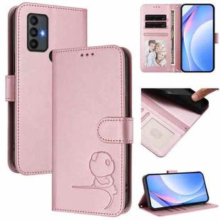 For TCL 30 SE Litter Panda Embossing RFID Leather Phone Case with Lanyard(Pink)