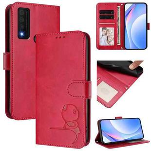 For TCL 30 XE 5G / 30V 5G / T781S Litter Panda Embossing RFID Leather Phone Case with Lanyard(Rose Red)