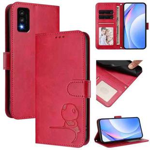 For TCL 30T T603DL Litter Panda Embossing RFID Leather Phone Case with Lanyard(Rose Red)