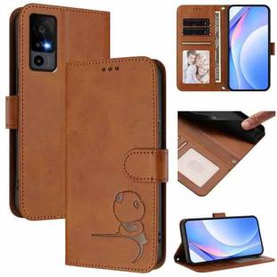 For TCL 40 R 5G / Sharp Aquos V6 Litter Panda Embossing RFID Leather Phone Case with Lanyard(Brown)