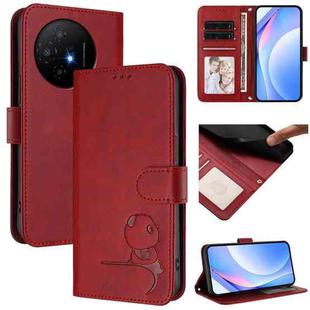 For TCL 50 XL / 50 XL NxtPaper 5G Litter Panda Embossing RFID Leather Phone Case with Lanyard(Wine Red)