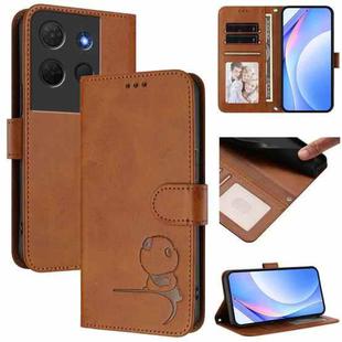 For TCL 503 Litter Panda Embossing RFID Leather Phone Case with Lanyard(Brown)