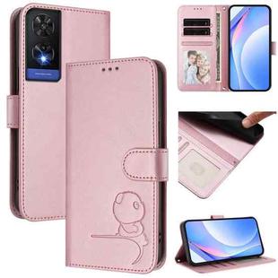 For TCL 505 Litter Panda Embossing RFID Leather Phone Case with Lanyard(Pink)