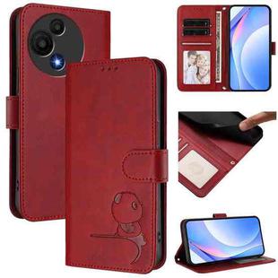For TCL 605 / 60 SE Litter Panda Embossing RFID Leather Phone Case with Lanyard(Wine Red)