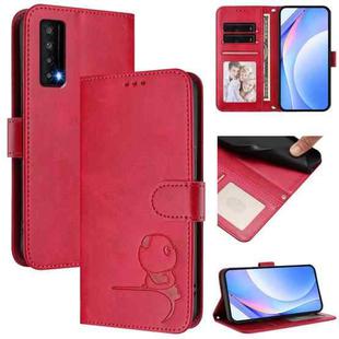 For TCL Stylus 5G Litter Panda Embossing RFID Leather Phone Case with Lanyard(Rose Red)