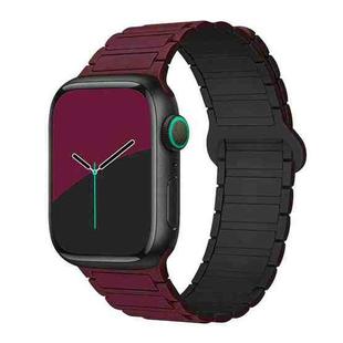 For Apple Watch 42 / 44 / 45 / 46 / 49mm xDfind Magnetic Three-bead Silicone Watch Band(Wine Red Black)