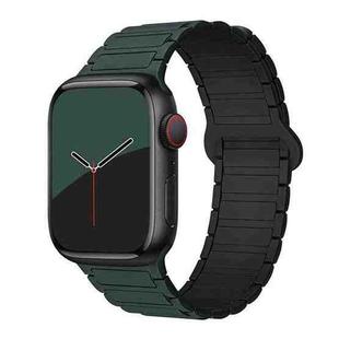 For Apple Watch 42 / 44 / 45 / 46 / 49mm xDfind Magnetic Three-bead Silicone Watch Band(Dark Green Black)