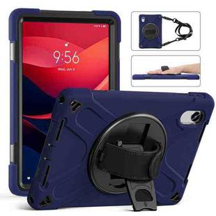For Lenovo Xiaoxin Pad 11 2025 Rotatable Holder Silicone Hybrid PC Tablet Case with Shoulder Strap(Navy Blue)