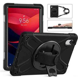 For Lenovo Xiaoxin Pad 11 2025 Rotatable Holder Silicone Hybrid PC Tablet Case with Shoulder Strap(Black)