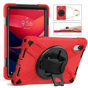 For Lenovo Xiaoxin Pad 11 2025 Rotatable Holder Silicone Hybrid PC Tablet Case with Shoulder Strap(Red)
