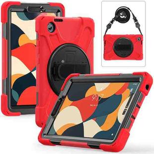 For Lenovo Tab One / K9 Rotatable Holder Silicone Hybrid PC Tablet Case with Shoulder Strap(Red)