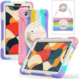 For Lenovo Tab One / K9 Rotatable Holder Silicone Hybrid PC Tablet Case with Shoulder Strap(Colorful Pink)