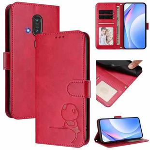 For Fujitsu FCNT Rakuraku F-53E Litter Panda Embossing RFID Leather Phone Case with Lanyard(Rose Red)