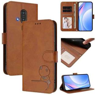 For Fujitsu FCNT Rakuraku F-53E Litter Panda Embossing RFID Leather Phone Case with Lanyard(Brown)