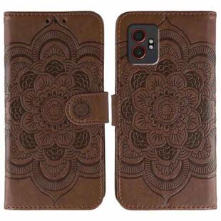 For Samsung Galaxy XCover7 Pro Sun Mandala Embossing Pattern Phone Leather Case(Brown)
