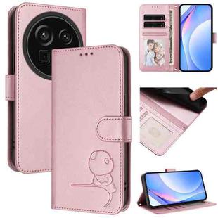 For Sharp Aquos R9 Pro SH-54E Litter Panda Embossing RFID Leather Phone Case with Lanyard(Pink)