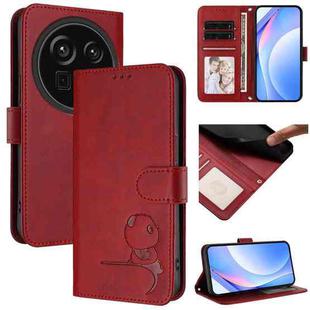 For Sharp Aquos R9 Pro SH-54E Litter Panda Embossing RFID Leather Phone Case with Lanyard(Wine Red)
