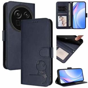 For Sharp Aquos R9 Pro SH-54E Litter Panda Embossing RFID Leather Phone Case with Lanyard(Blue)