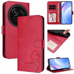For Sharp Aquos R9 Pro SH-54E Litter Panda Embossing RFID Leather Phone Case with Lanyard(Rose Red)
