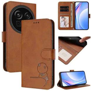 For Sharp Aquos R9 Pro SH-54E Litter Panda Embossing RFID Leather Phone Case with Lanyard(Brown)