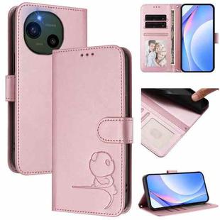 For Sharp Aquos R10 Litter Panda Embossing RFID Leather Phone Case with Lanyard(Pink)