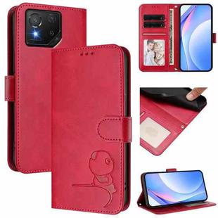 For Asus ROG Phone 8 / 8 Pro Litter Panda Embossing RFID Leather Phone Case with Lanyard(Rose Red)