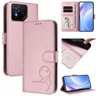 For Asus ROG Phone 9 / 9 Pro Litter Panda Embossing RFID Leather Phone Case with Lanyard(Pink)