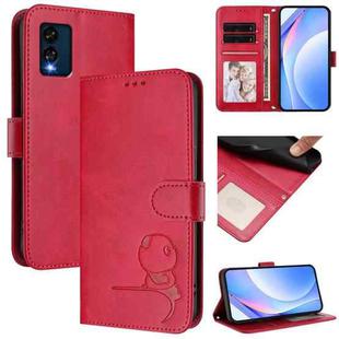 For BLU View Speed 5G B1550VL Litter Panda Embossing RFID Leather Phone Case with Lanyard(Rose Red)