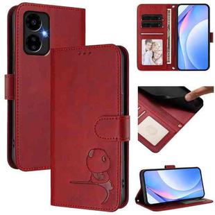 For Boost Mobile Celero 5G 2024 / Celero 3 5G Litter Panda Embossing RFID Leather Phone Case with Lanyard(Wine Red)